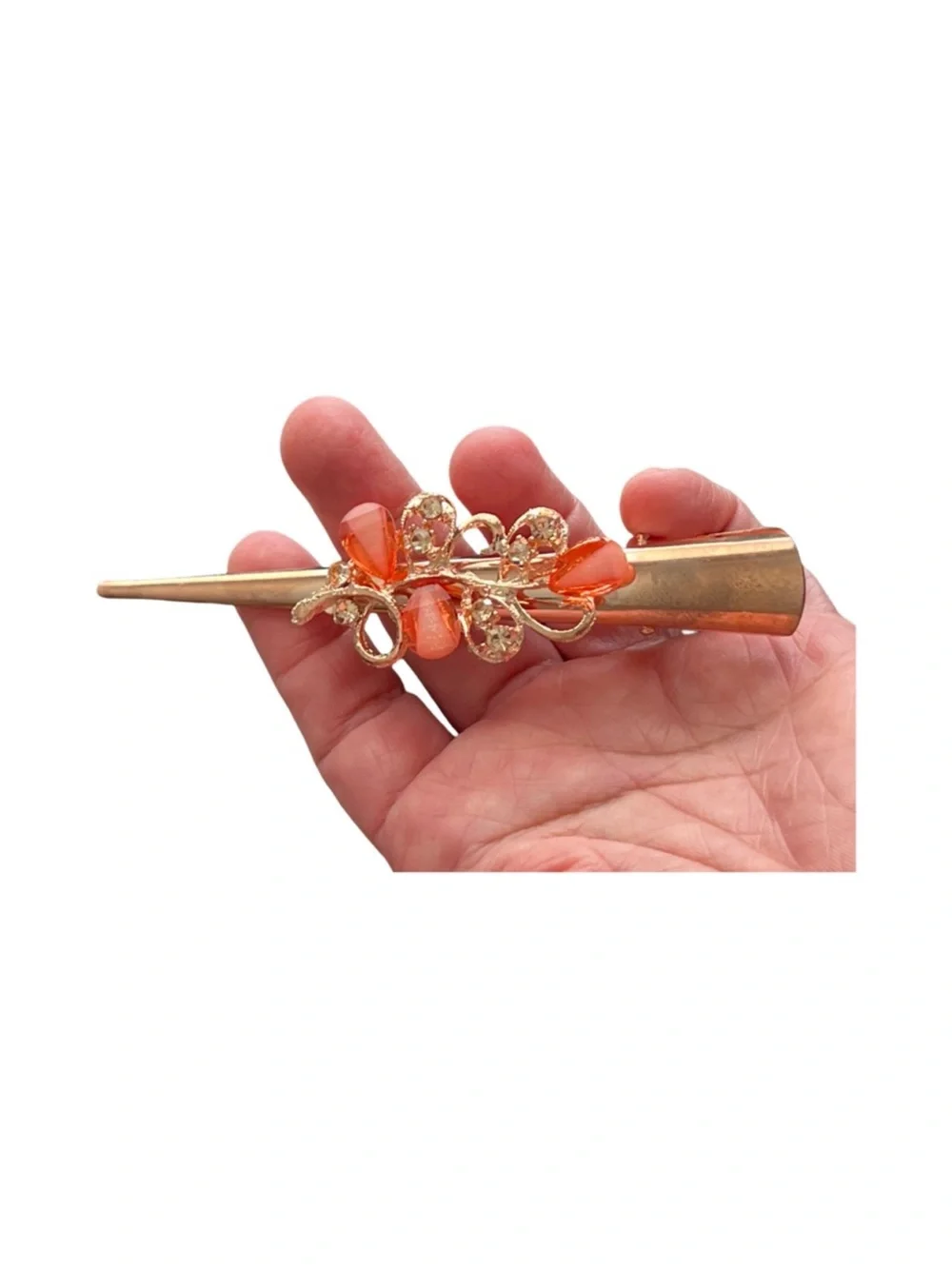 Gold-tone Floral Hair Clip with Orange Gem Accents FINAL PRICE DROP
